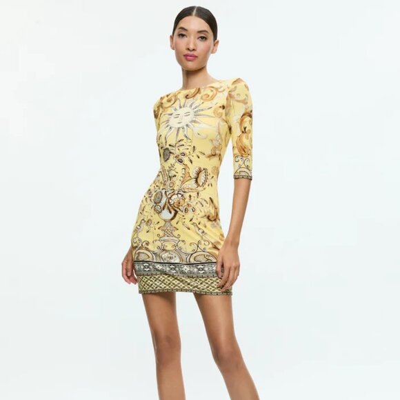 NWT$395 Alice + Olivia Delora Baroque Crew Neck Fitted Mini Dress Sz 4 (XS-S) - Picture 16 of 16